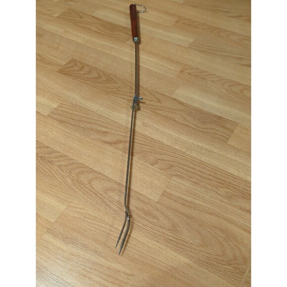 Androck Grilling Fork Chrome Plate Wood Carved Telescoping Handle Vintage - Picture 9 of 11